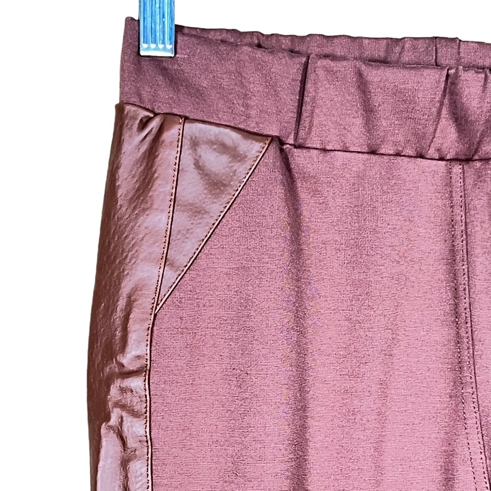 Iman Terracotta Colored Knit Leggings With Leather Trim Small NWT - Picture 3 of 10